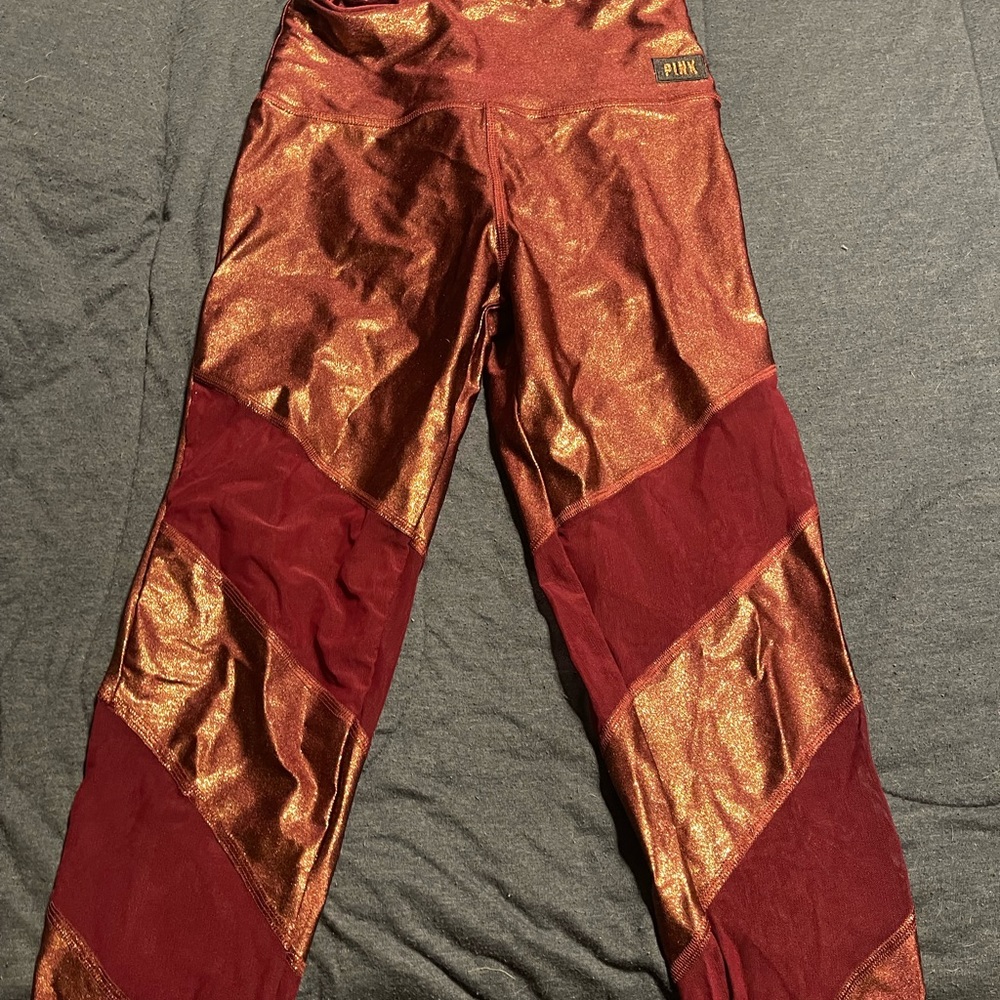 Pink metallic rose leggings
